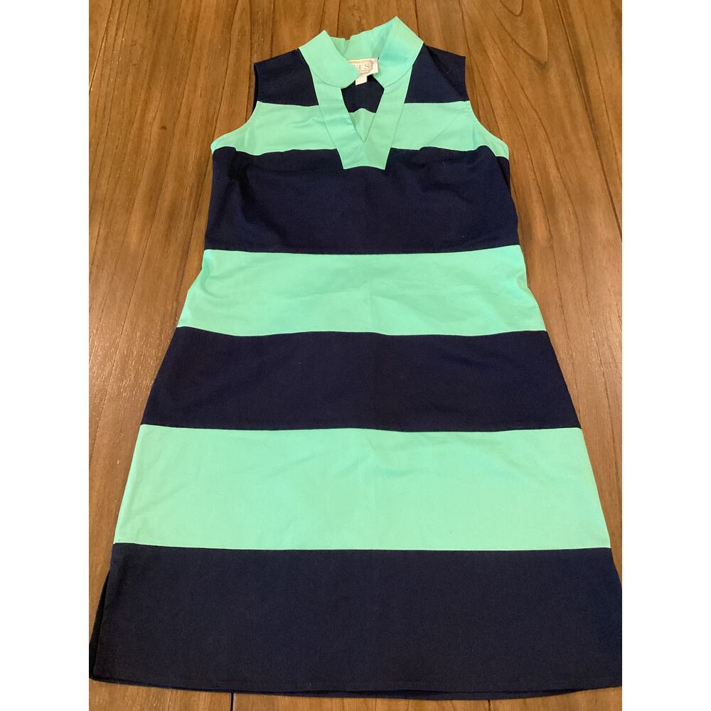 Sail to Sable stripe sleeveless cotton shift mini dress navy cabbage green xs